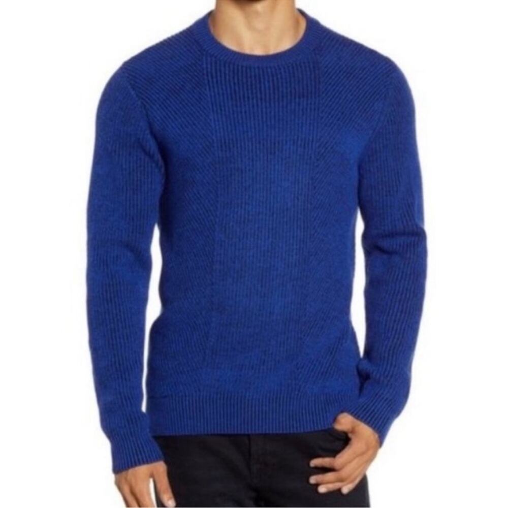 TED BAKER Blue Mixme Directional Ribbed Crewneck Sweater Size 2XL